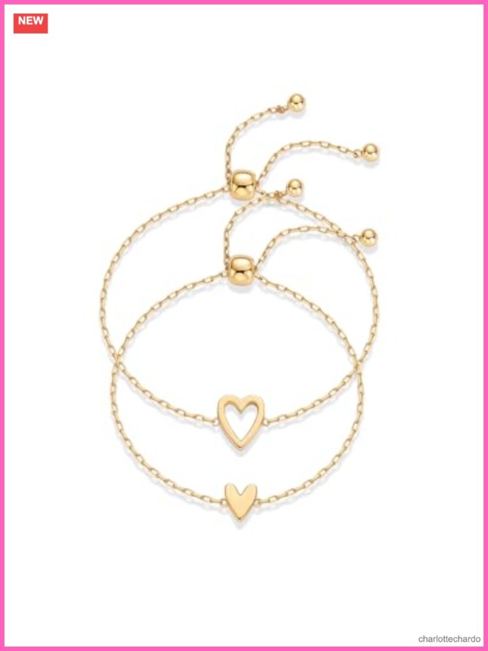 14K Gold Plated Friendship Bracelet Set Besties Heart Charms 2 Pack